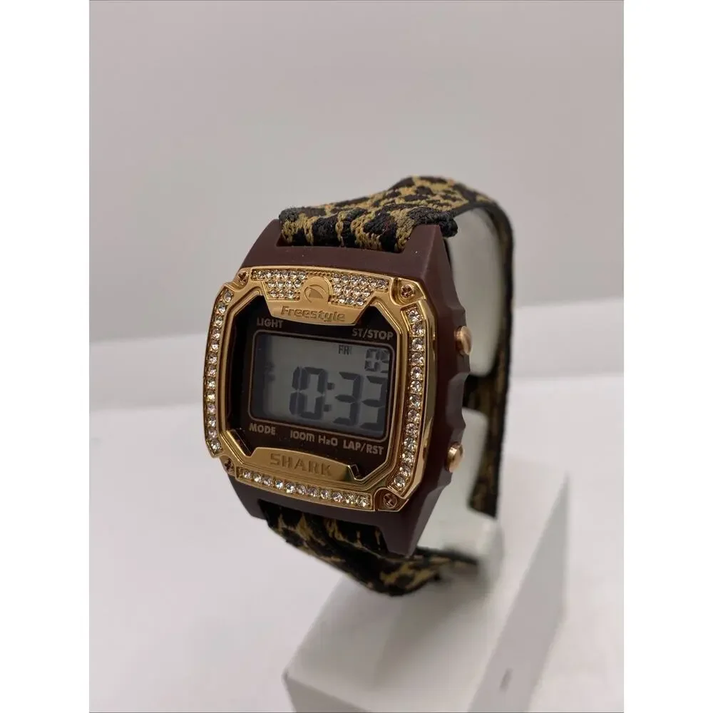 Freestyle Shark Rosegold Rhinestone Cheetah Band Surfing Watch New Battery